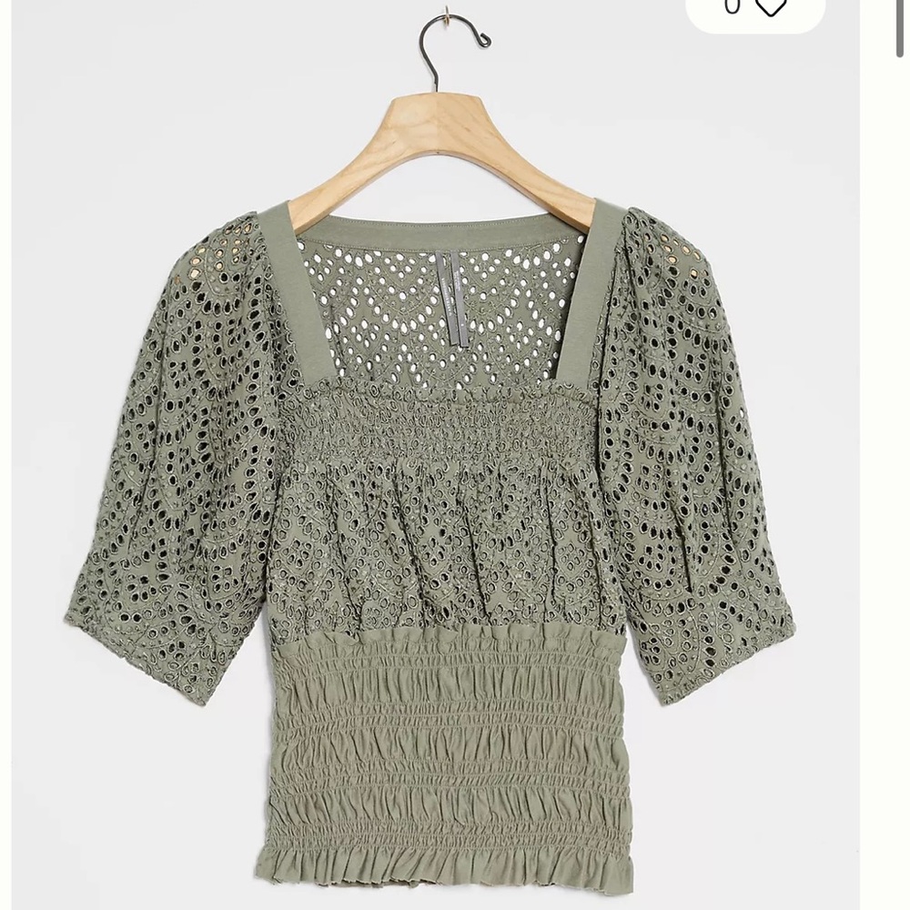 Anthropologie Sage Smocked Eyelet Top Size Medium